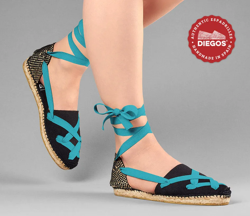 All black flat Lola classic laces espadrilles