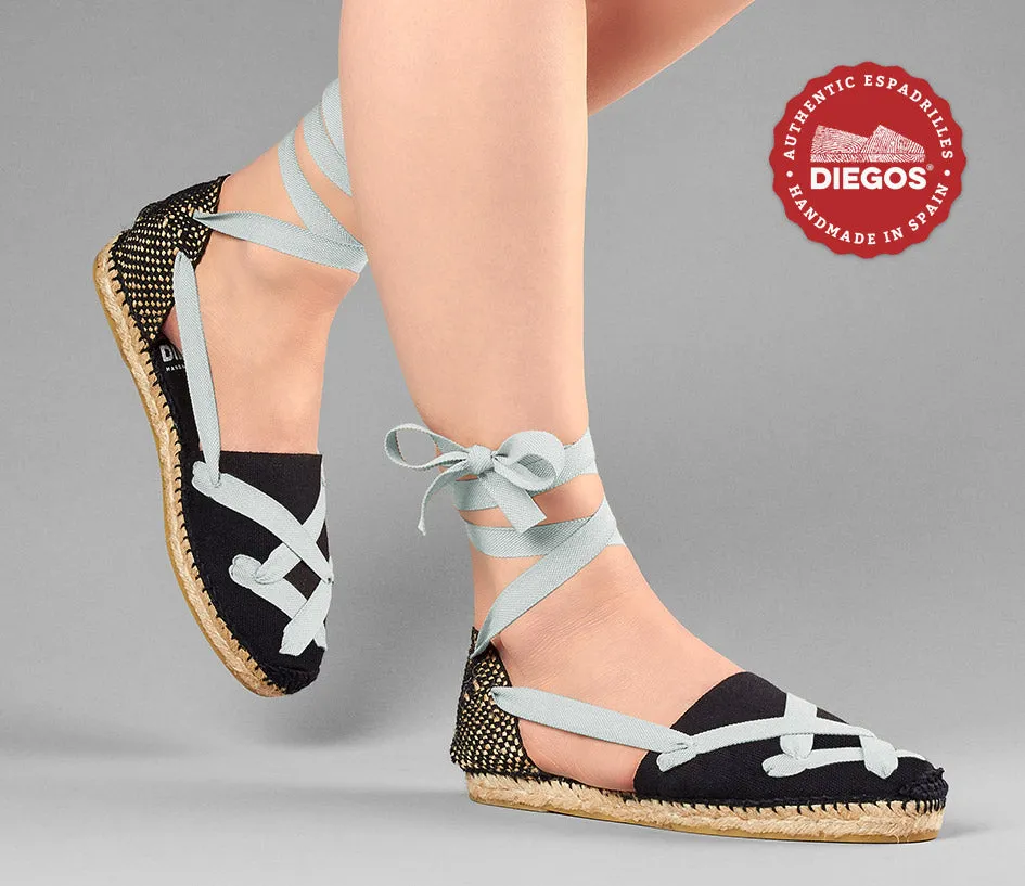 All black flat Lola classic laces espadrilles