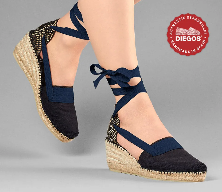 All black Lola high wedge Basque espadrilles
