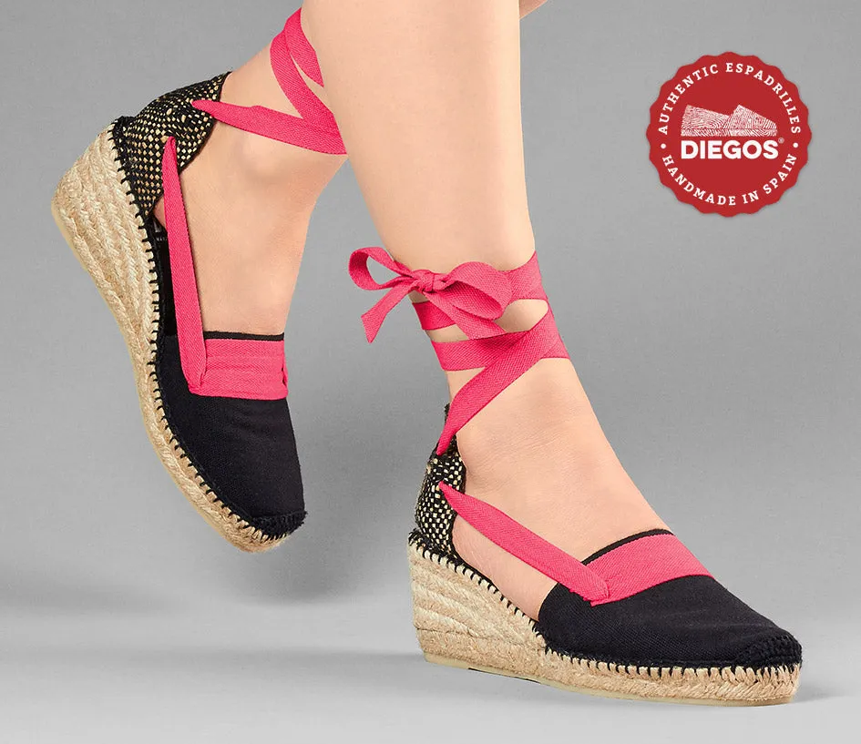 All black Lola high wedge Basque espadrilles