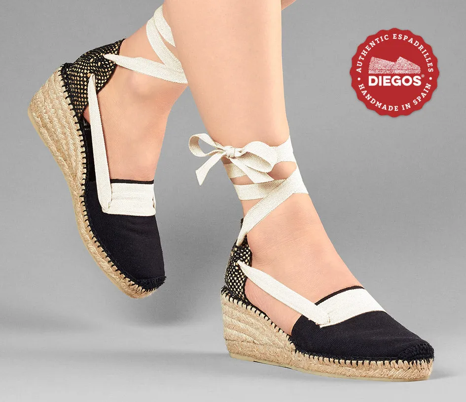 All black Lola high wedge Basque espadrilles