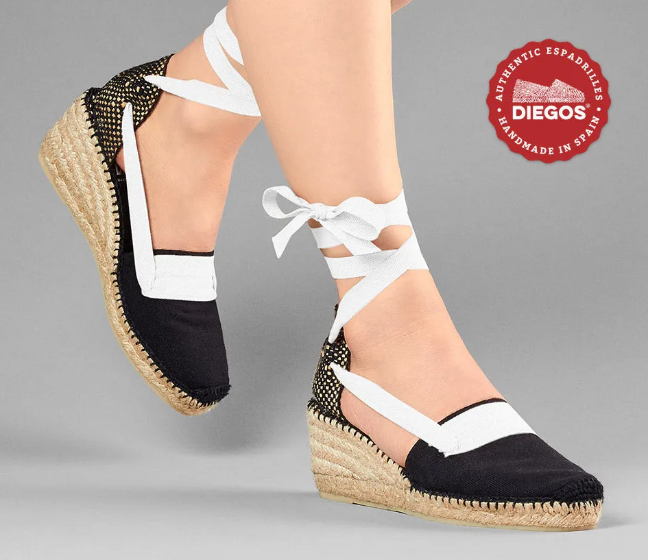 All black Lola high wedge Basque espadrilles