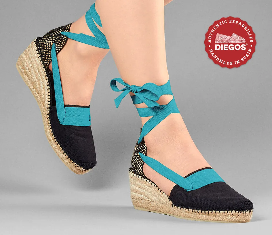 All black Lola high wedge Basque espadrilles