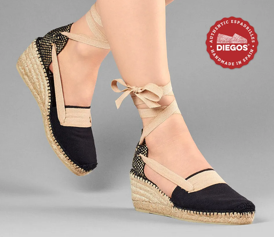 All black Lola high wedge Basque espadrilles