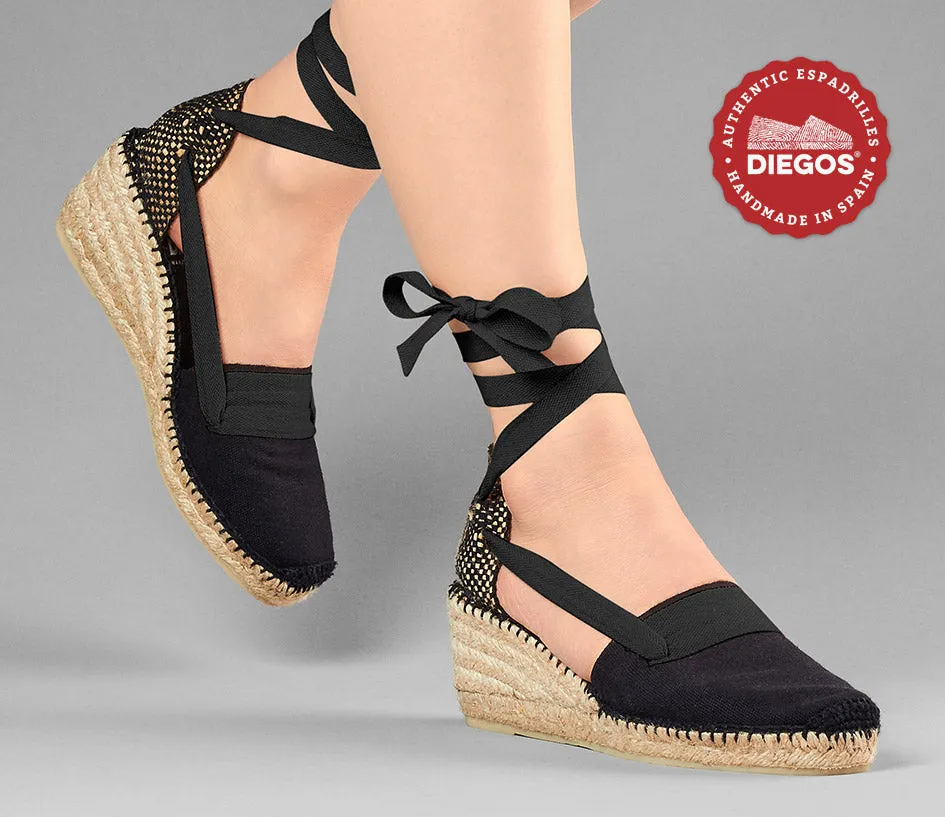 All black Lola high wedge Basque espadrilles