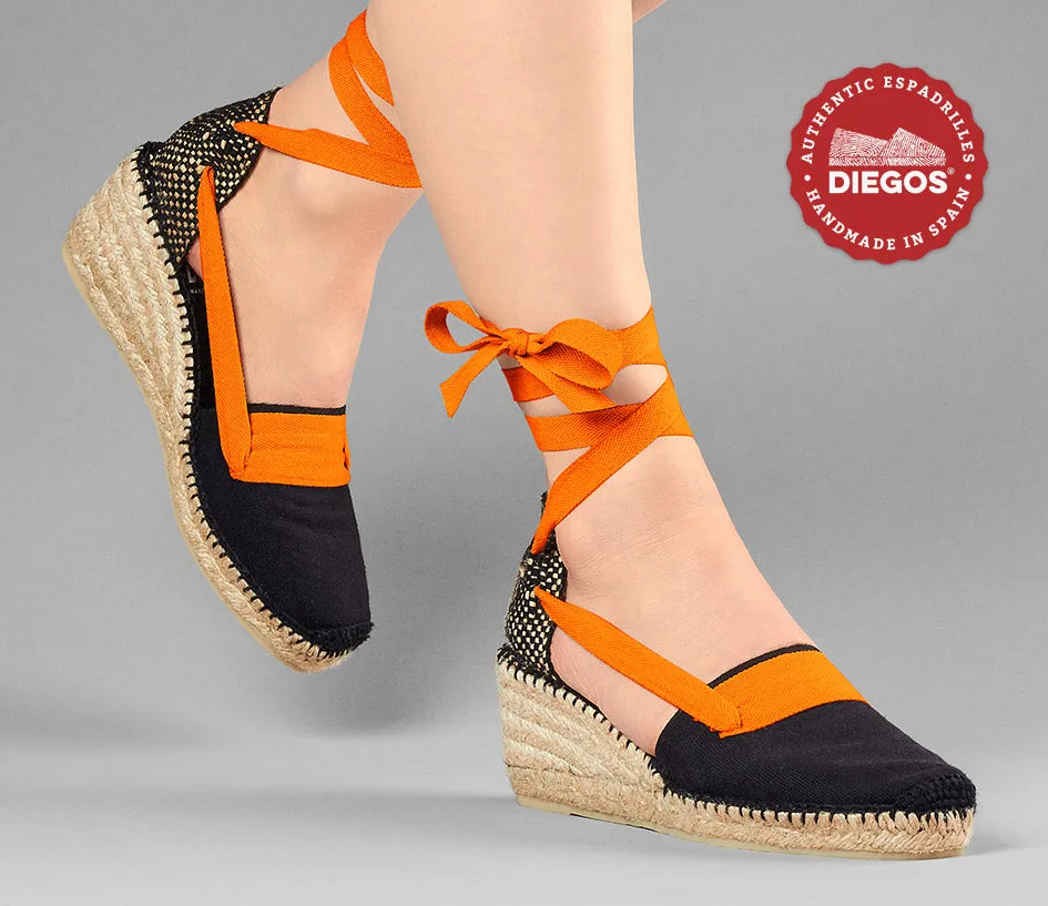 All black Lola high wedge Basque espadrilles