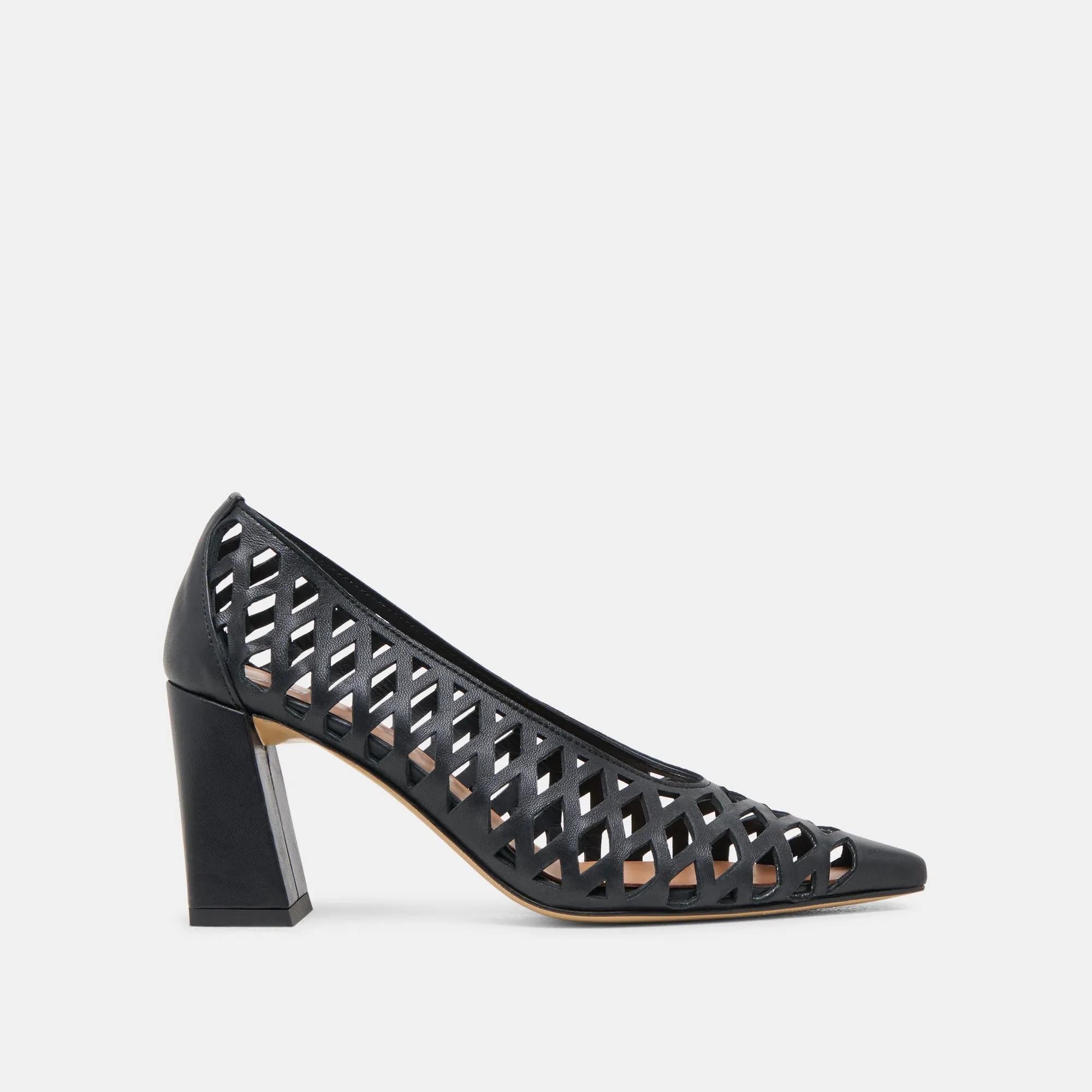 TANYA HEELS BLACK WOVEN LEATHER Ankle Strap