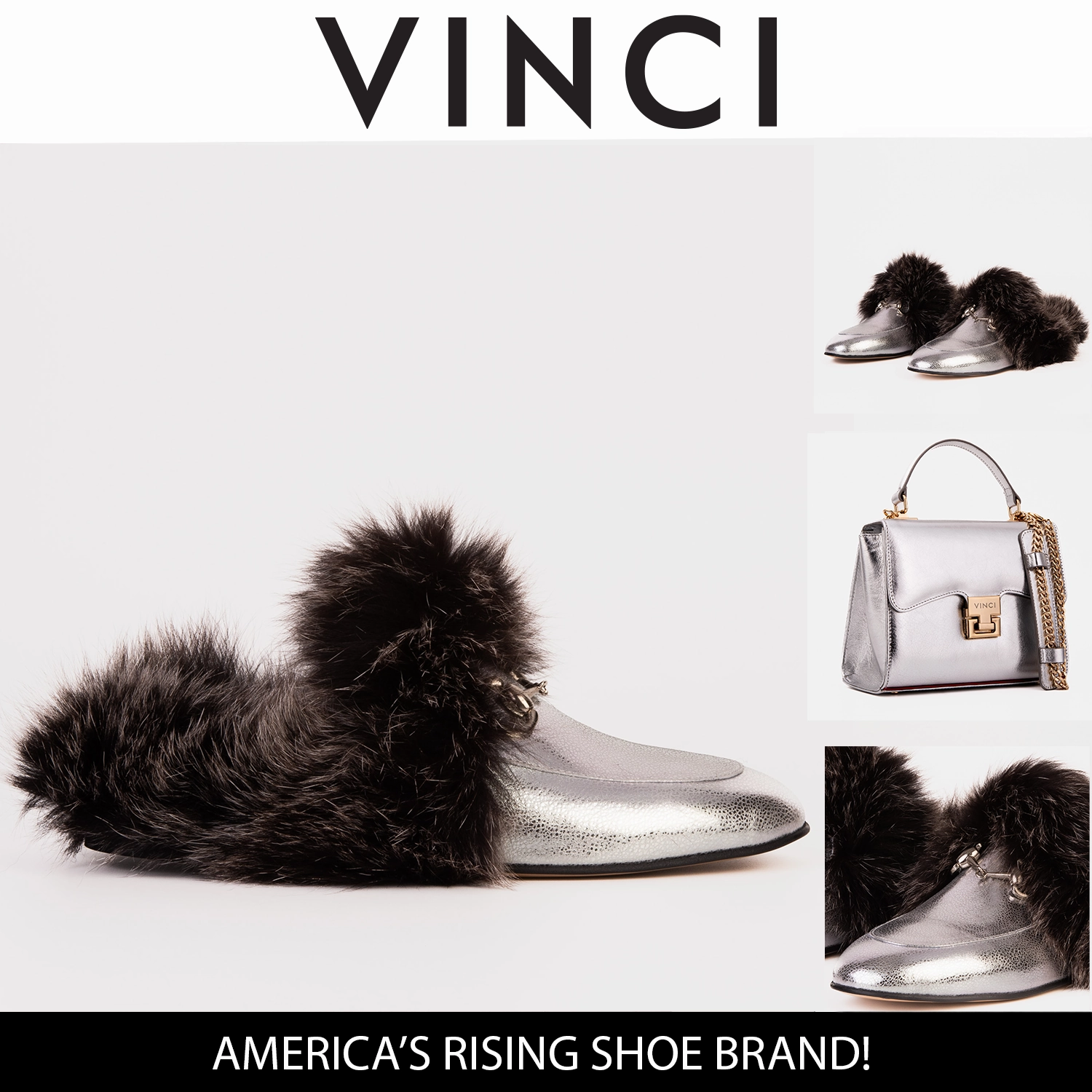 The Izmir Silver Leather Natural Fur Women Slipper vibration damping Multi - purpose