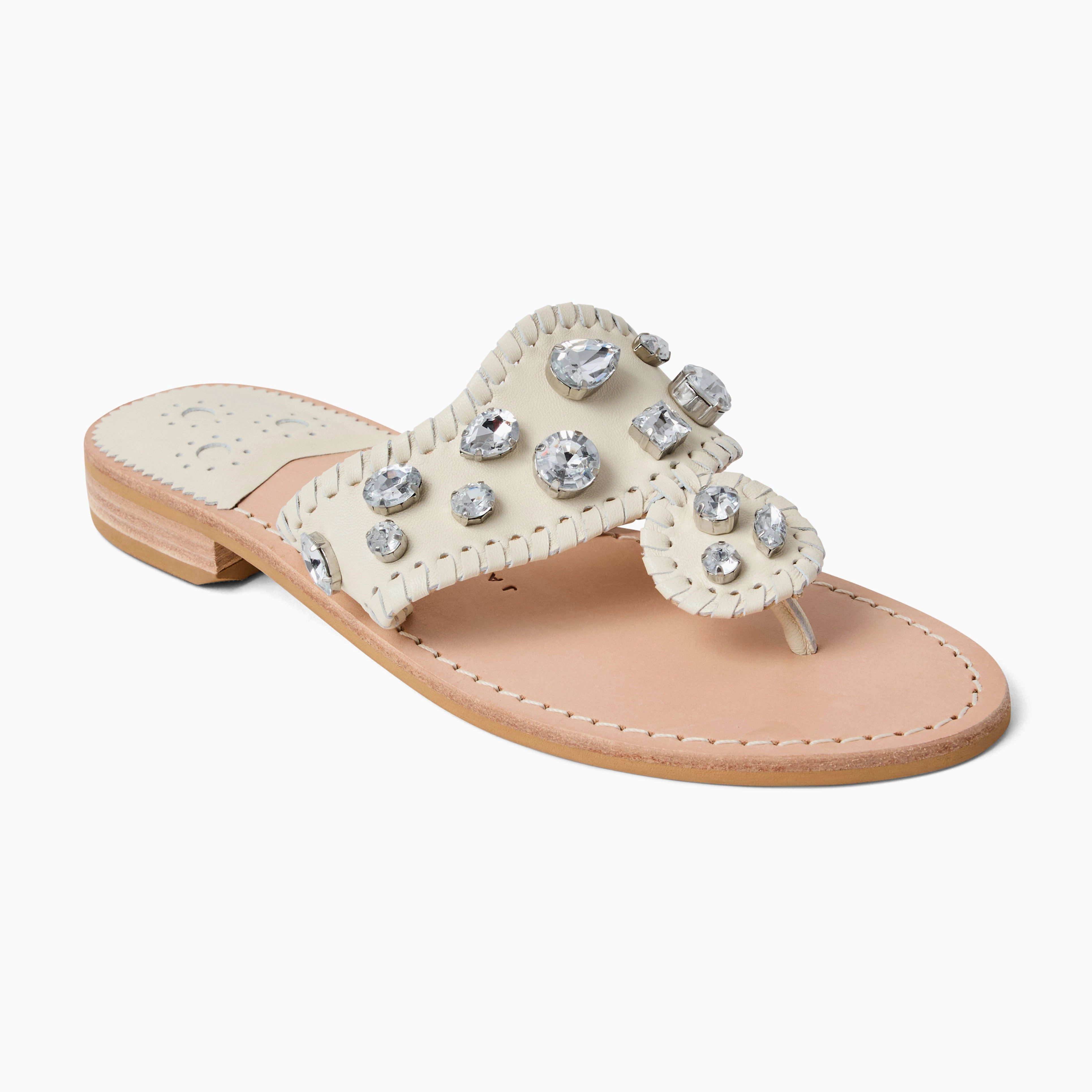 Jacks Jeweled Leather Flat Sandal Weather Resistant Finish