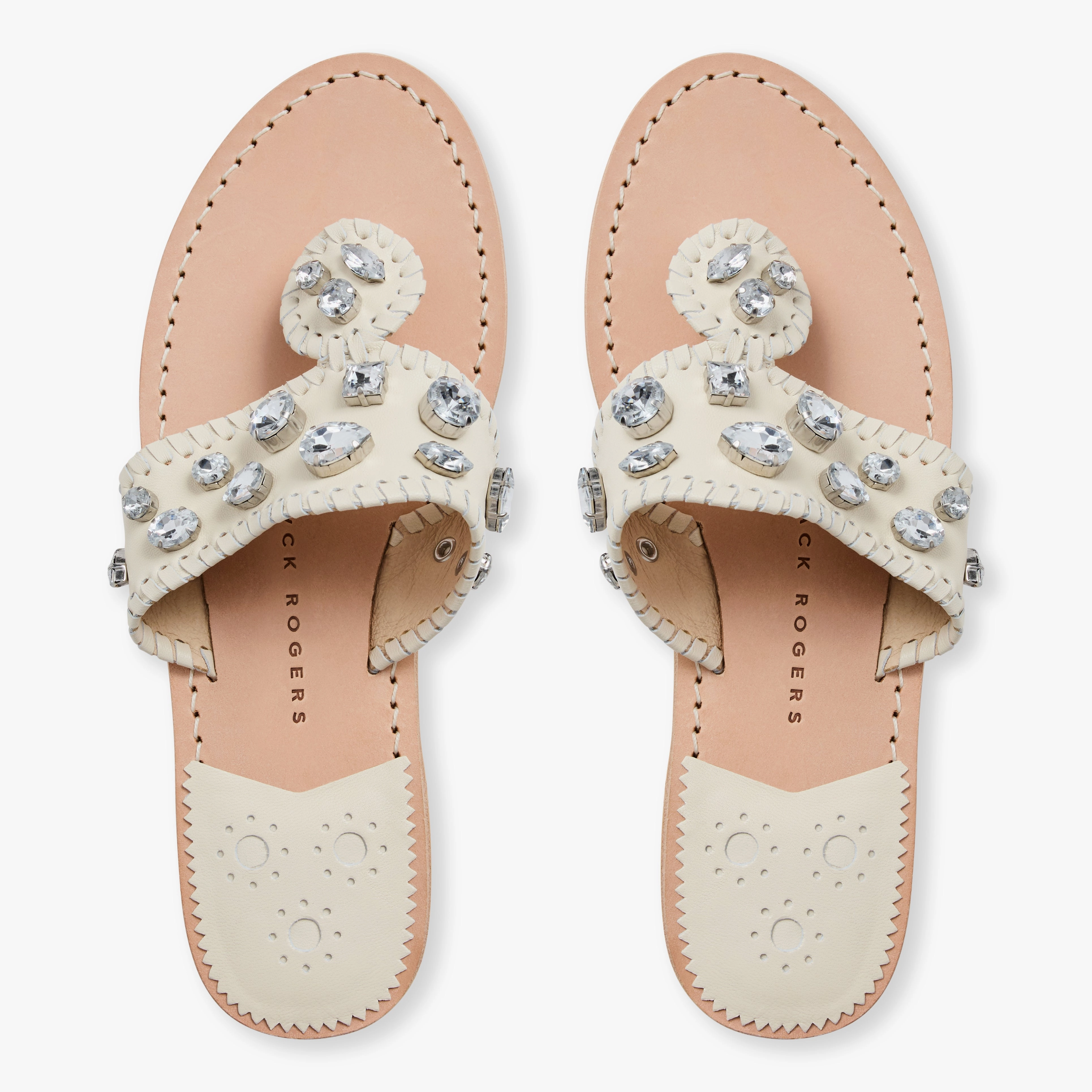 Jacks Jeweled Leather Flat Sandal Stretchable Straps Thermo Adjustable Straps