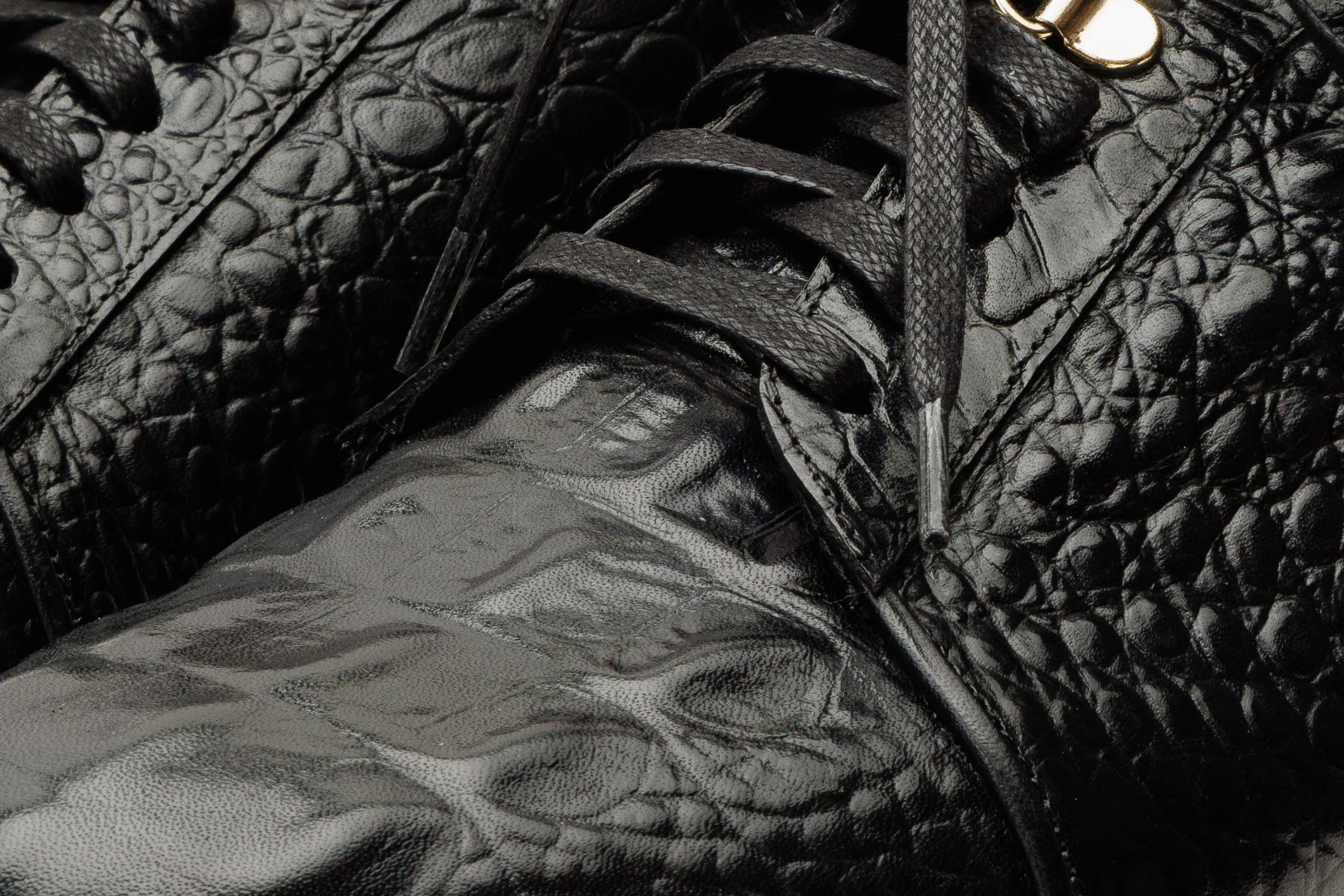 The Bomba Black Crocodile Leather Men Sneaker Wide Fit Compatibility most gym