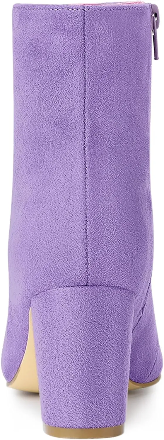Allegra K Women's Side Zip Chunky Heels Ankle Boots