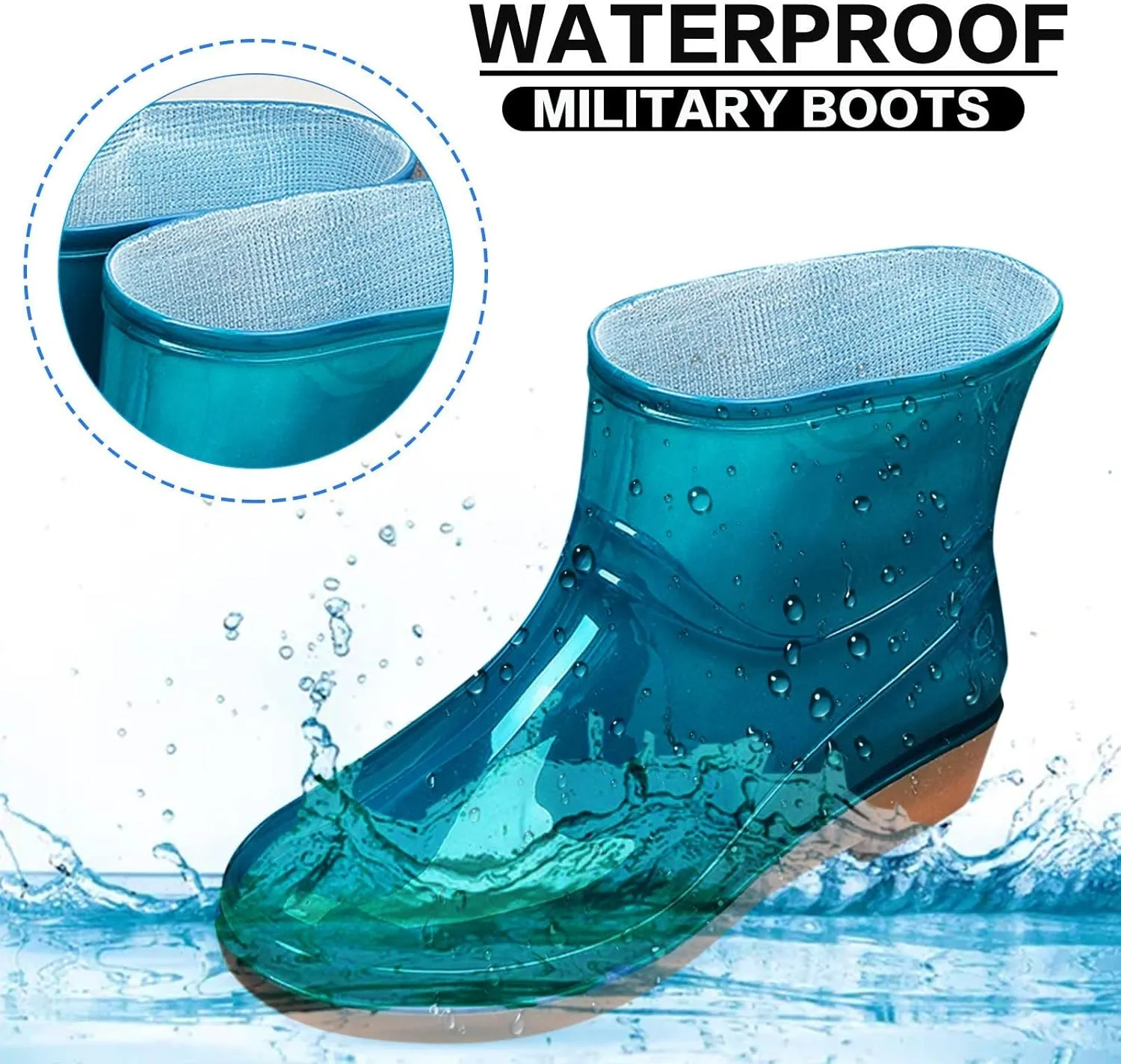 AMDBEL Rain Boots For Women, Waterproof Garden Shoes Anti-Slipping Chelsea Rainboots Insoles Stylish Light Ankle Rain Shoes