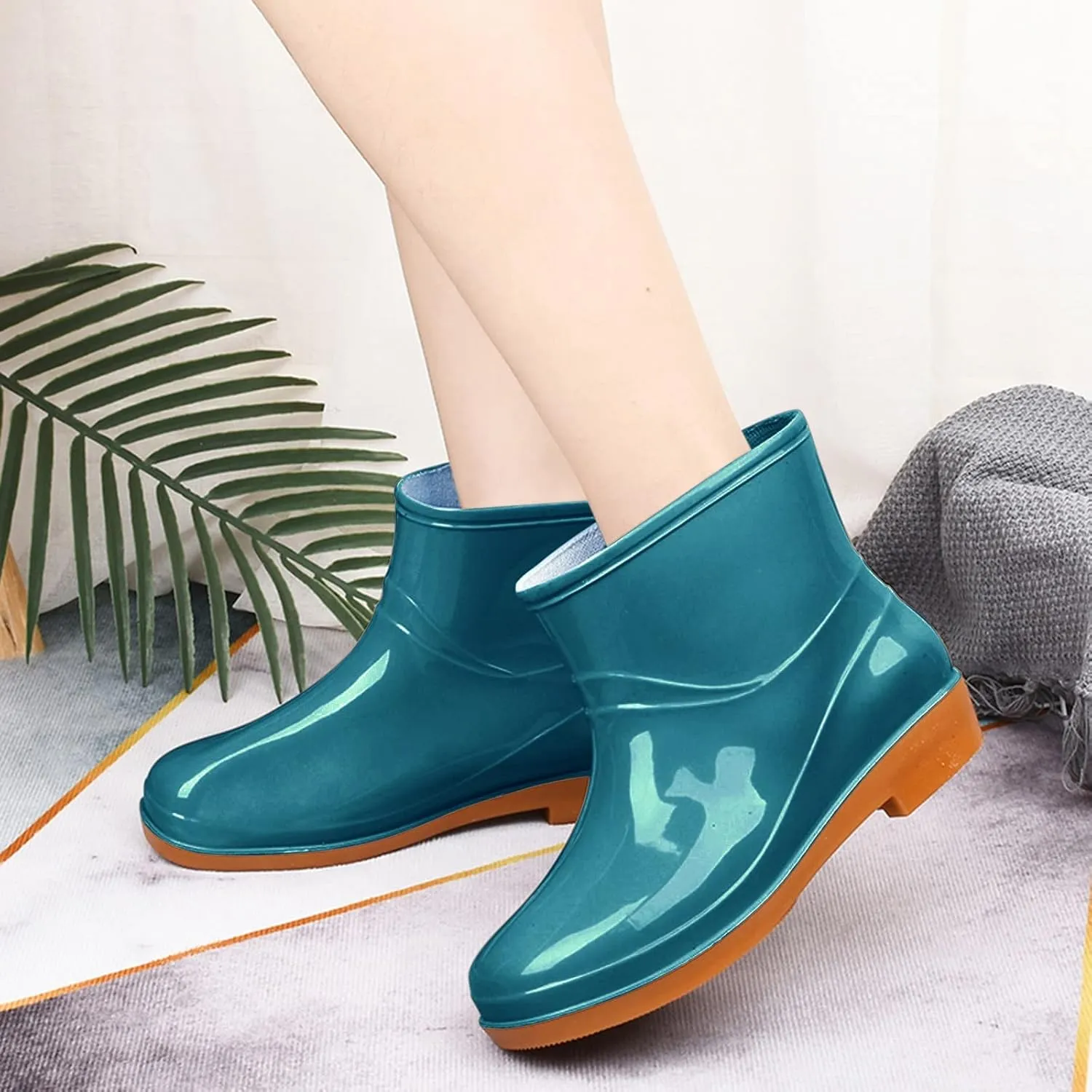 AMDBEL Rain Boots For Women, Waterproof Garden Shoes Anti-Slipping Chelsea Rainboots Insoles Stylish Light Ankle Rain Shoes