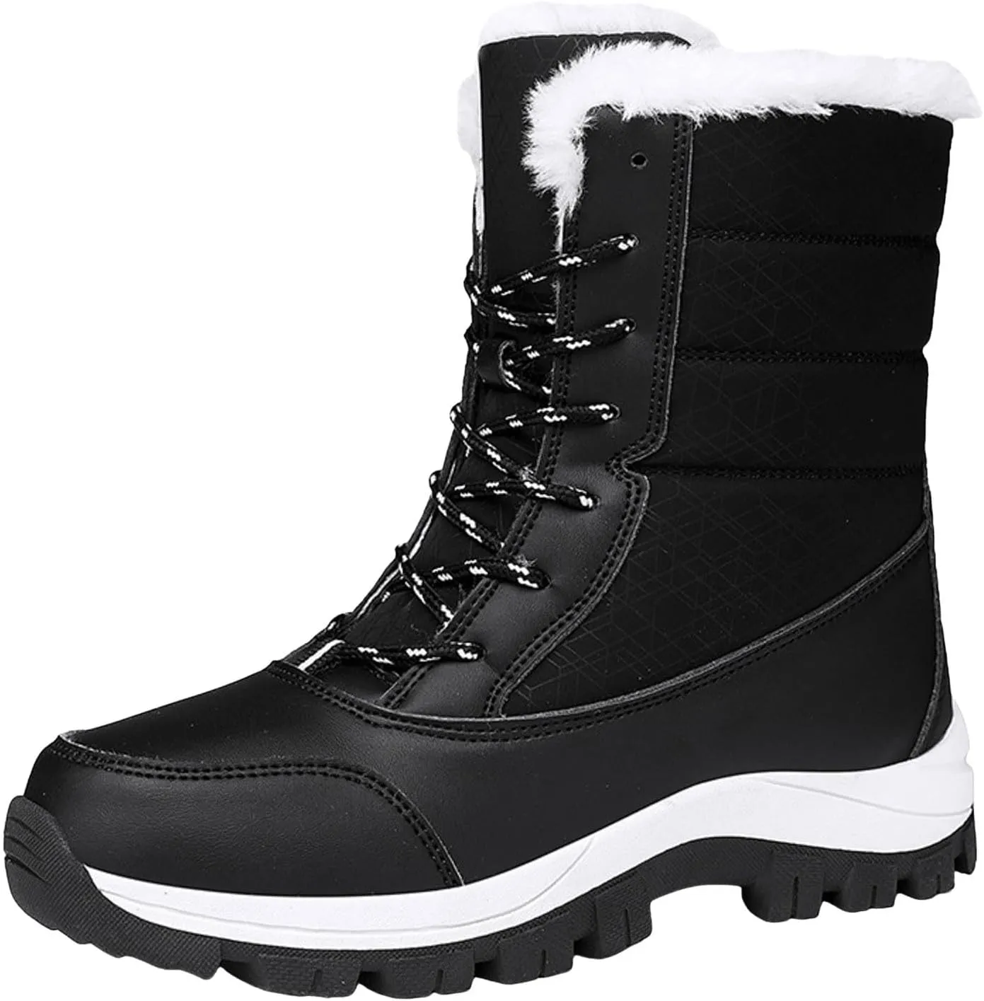 AMDBEL Snow Boots for Women Winter Waterproof Warm Fur Lined Mid Calf Booties Outdoor Anti-Slip Ankle Boots Walking Ski Shoes