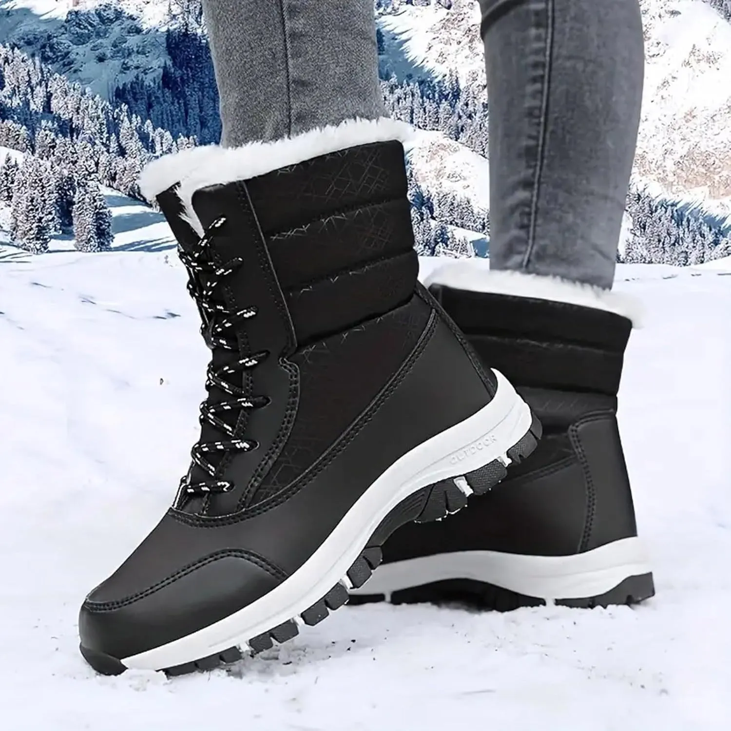 AMDBEL Snow Boots for Women Winter Waterproof Warm Fur Lined Mid Calf Booties Outdoor Anti-Slip Ankle Boots Walking Ski Shoes