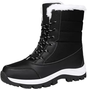 AMDBEL Snow Boots for Women Winter Waterproof Warm Fur Lined Mid Calf Booties Outdoor Anti-Slip Ankle Boots Walking Ski Shoes