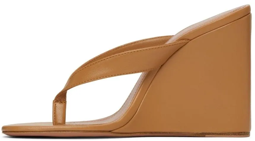 Amina Muaddi Brown Johana Wedge Sandals