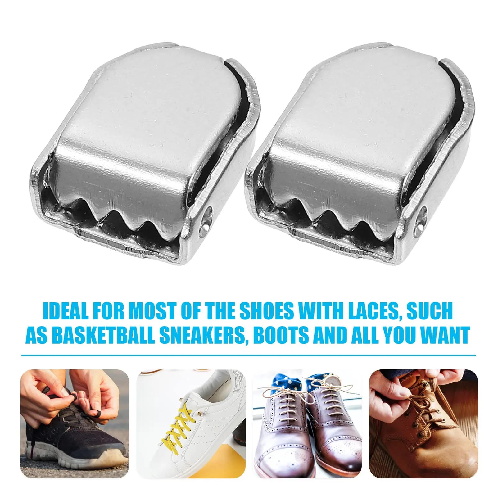 Amosfun 100pcs Shoelaces Buckle Lock Metal Tieless Laces Clasps Tail Clip Lock Tip Ends Connector for Kids Adults Shoelaces Repair