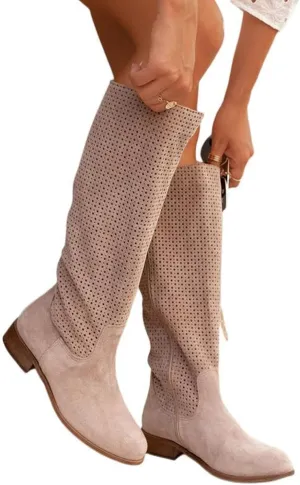 Ankle Boots For Women Hollow Out Suede Flats Thigh High Boots Pull On Knee High Boots Mid Calf Fall Boots