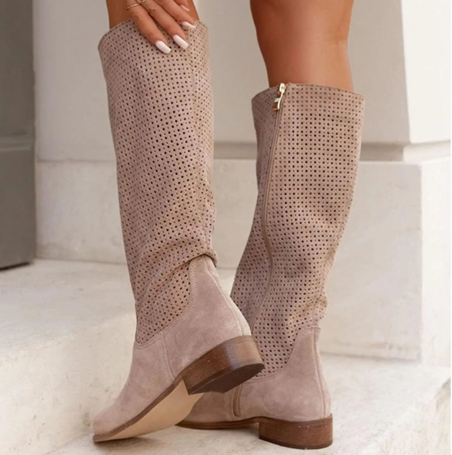Ankle Boots For Women Hollow Out Suede Flats Thigh High Boots Pull On Knee High Boots Mid Calf Fall Boots