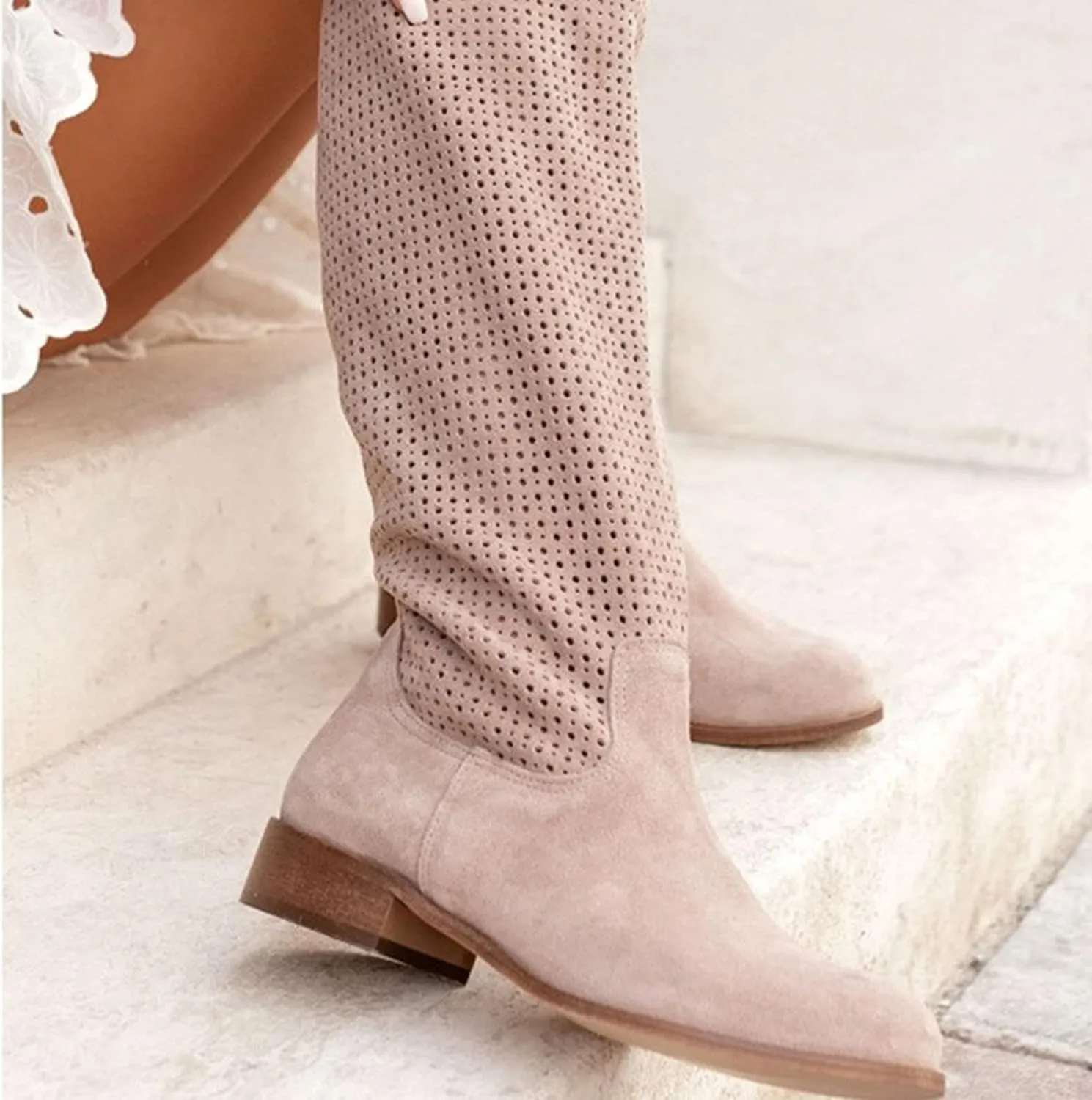 Ankle Boots For Women Hollow Out Suede Flats Thigh High Boots Pull On Knee High Boots Mid Calf Fall Boots