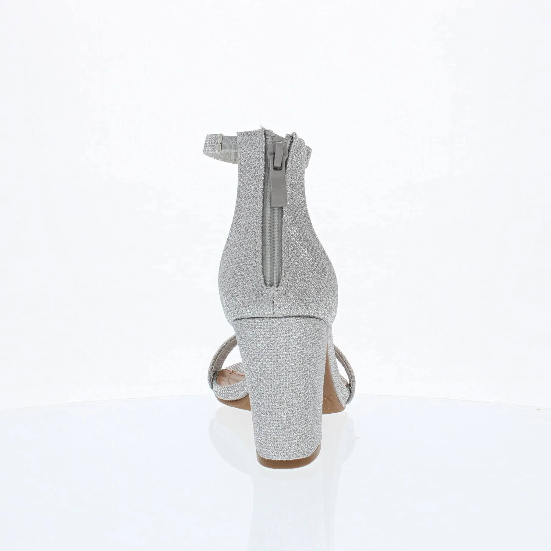 Trend Spark Ankle Strap Mid Chunky Heel (SILVER)