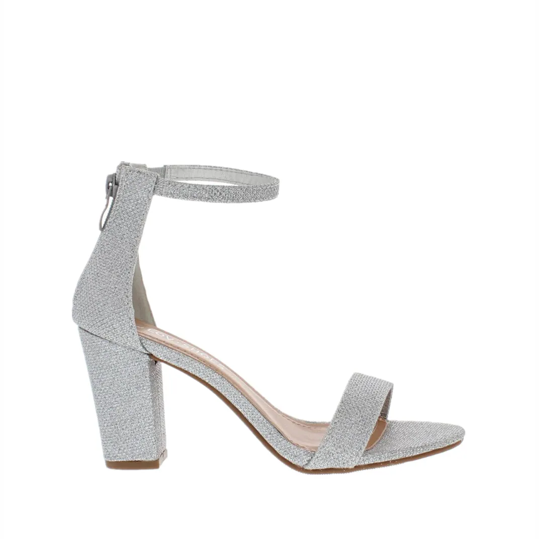Ankle Strap Mid Chunky Heel (SILVER) Comfy Heels Ankle Loop