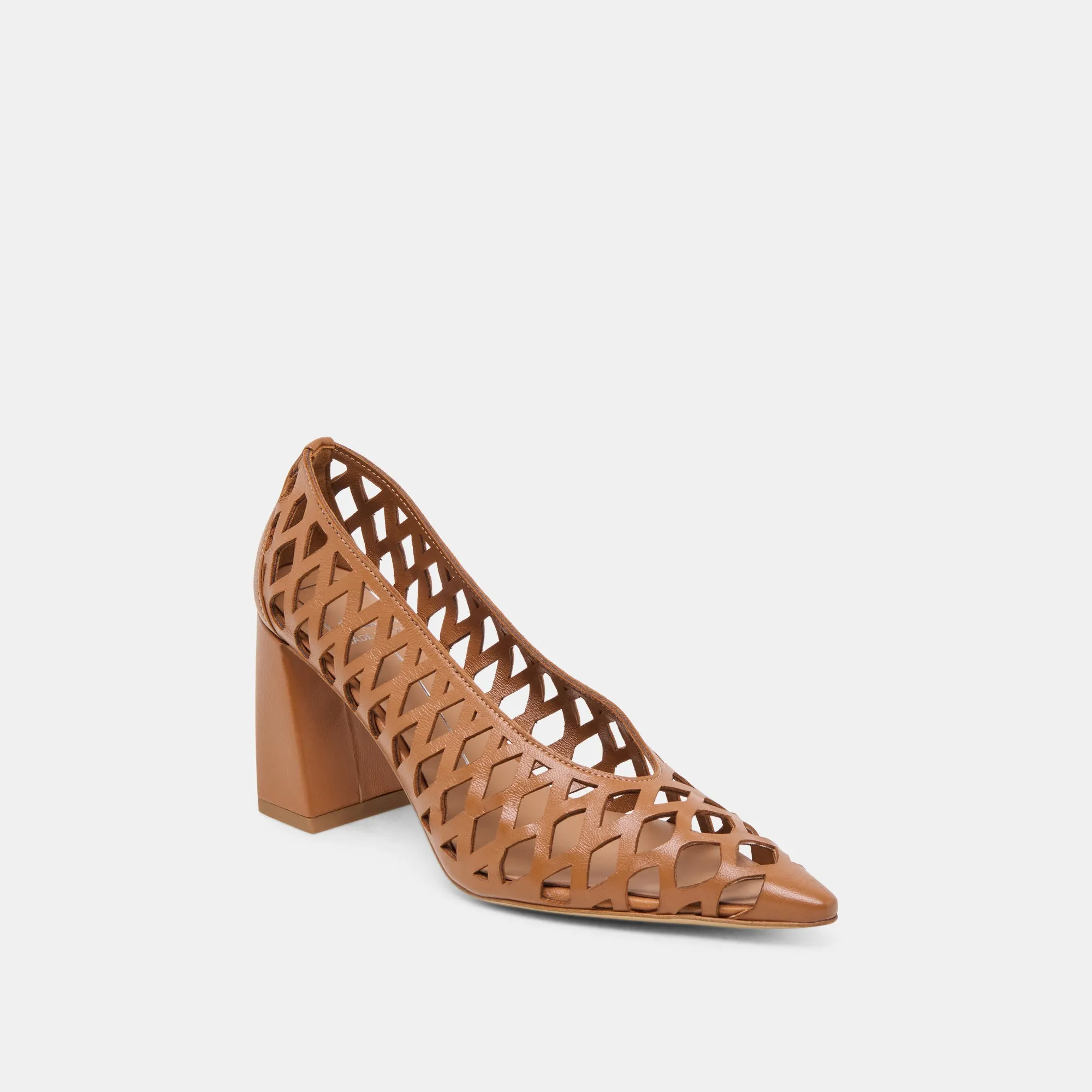 TANYA HEELS COGNAC WOVEN LEATHER Romantic Spark Wedge Style