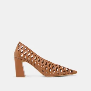 Open Toe Style TANYA HEELS COGNAC WOVEN LEATHER