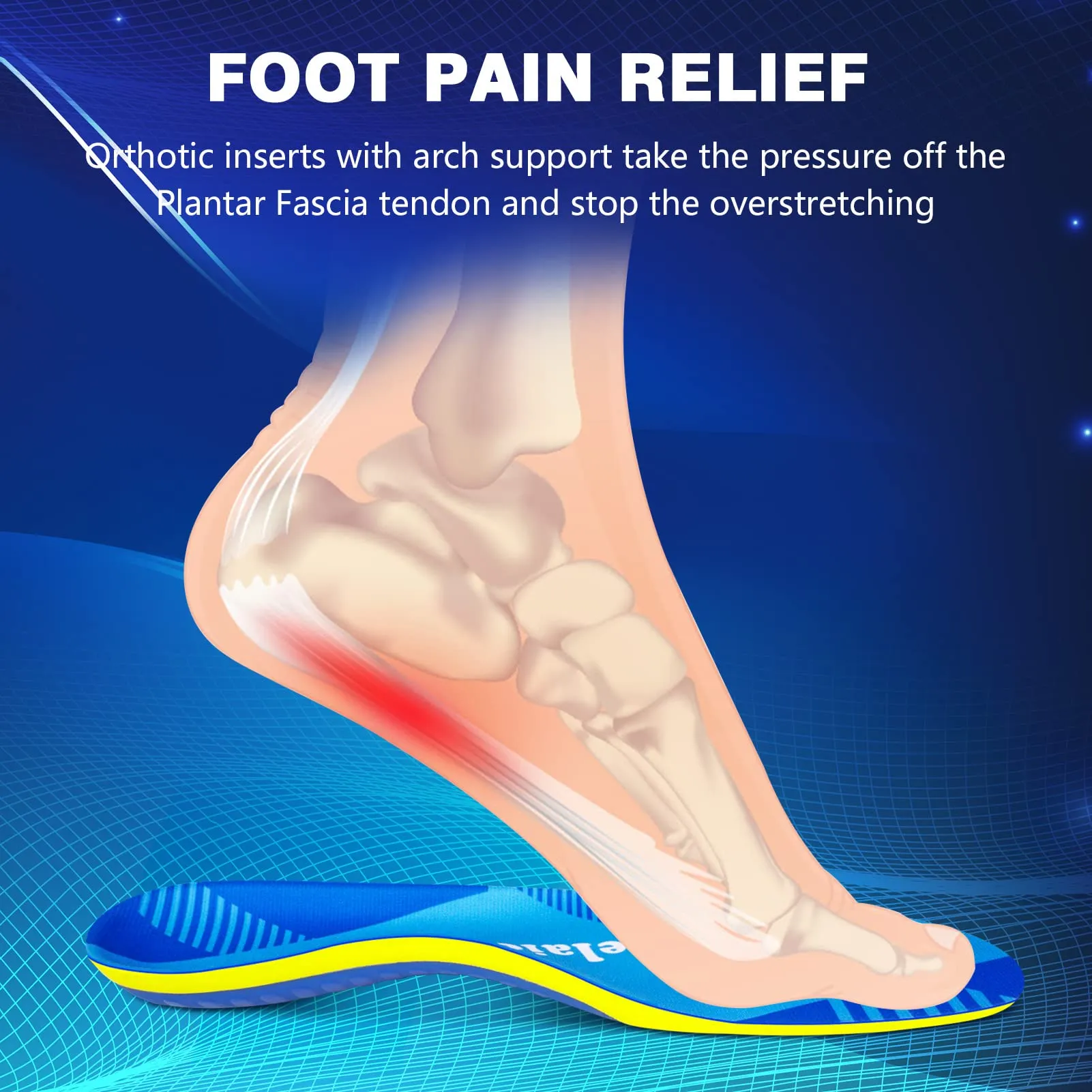 Arch Support Plantar Fasciitis Insoles - Shoe Inserts for Flat Feet, Heel Spur, Heel Pain, Plantar Fasciitis Relief Insoles - Gel Orthotic Inserts for Women & Men - All-Day Shock Absorption Blue M: (Men 8-9.5/Women 10-11.5)