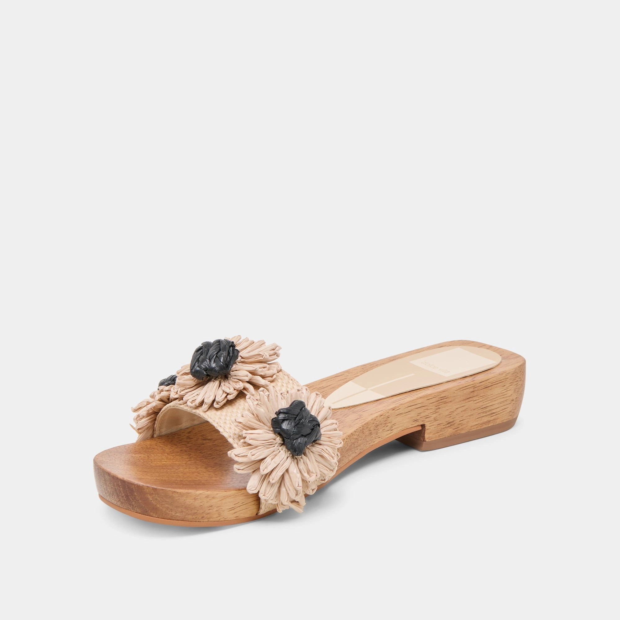 ARIENA SANDALS BLACK NATURAL FLORAL RAFFIA Bonded seams