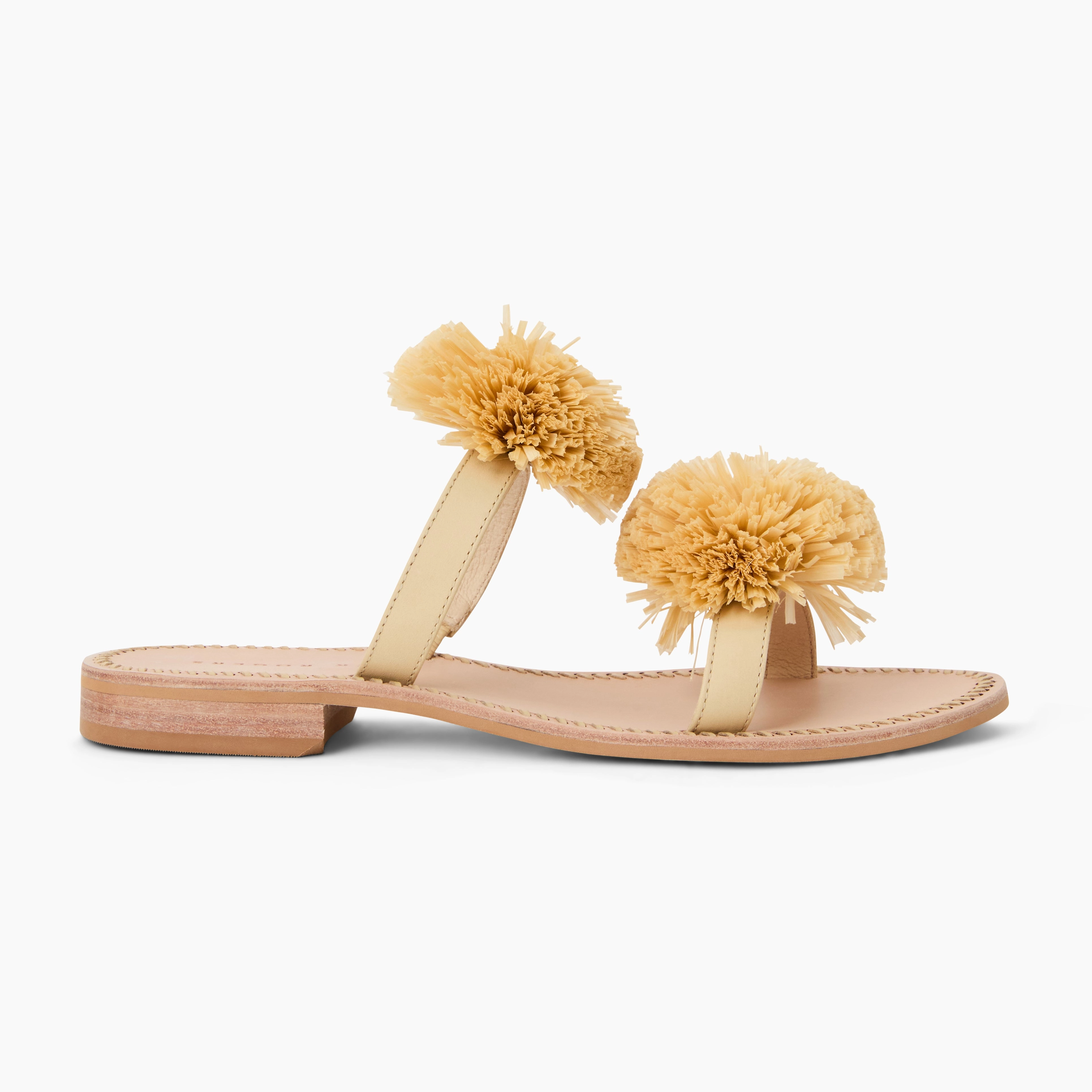 Durable Outsole Lug Pattern Daffodil Raffia Flat Sandal