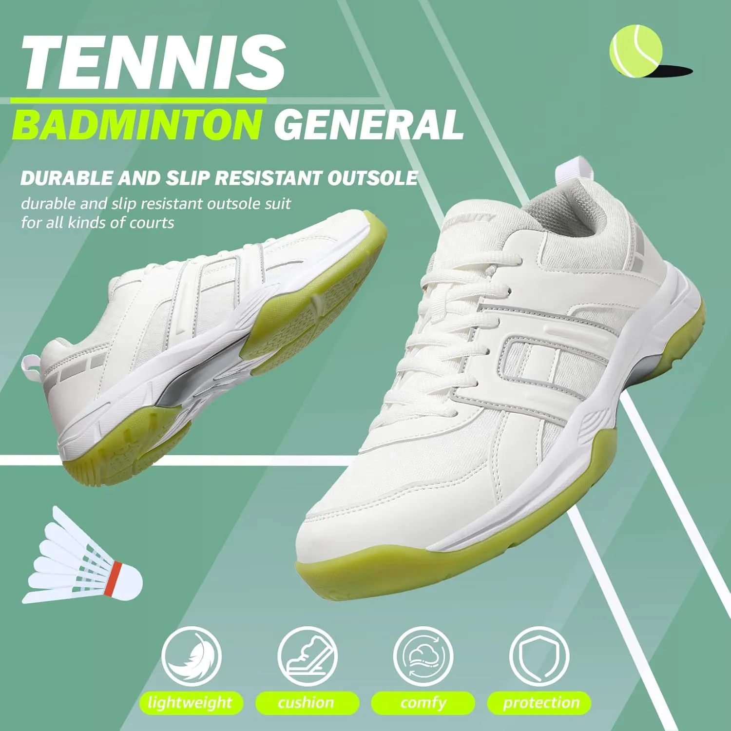 ASHION Pickleball Shoes for Men Tennis Shoes Sneakers for All Court Racquetball Athletic Shoes for Racquet Sport | Arch Support