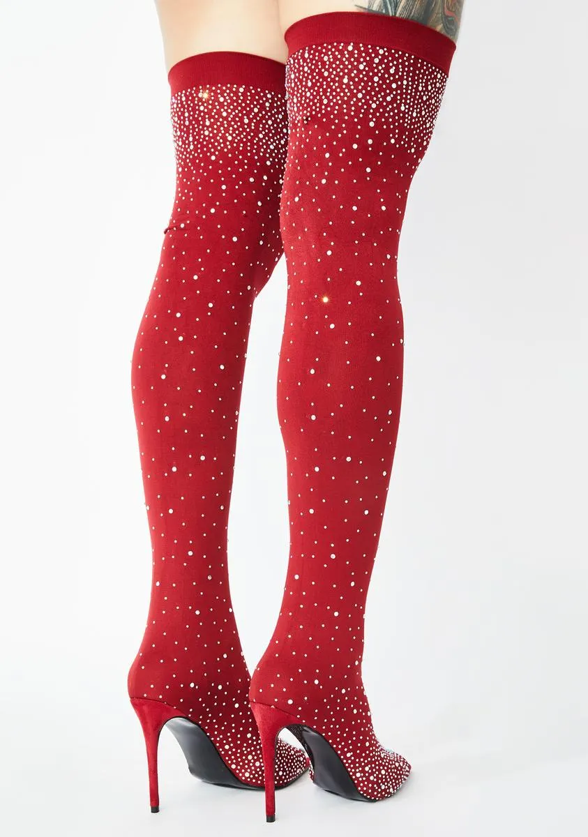 Attitude Alert Rhinestone Thigh Highs