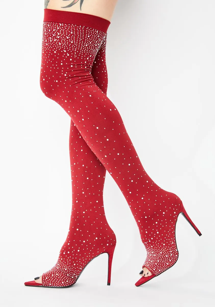Attitude Alert Rhinestone Thigh Highs