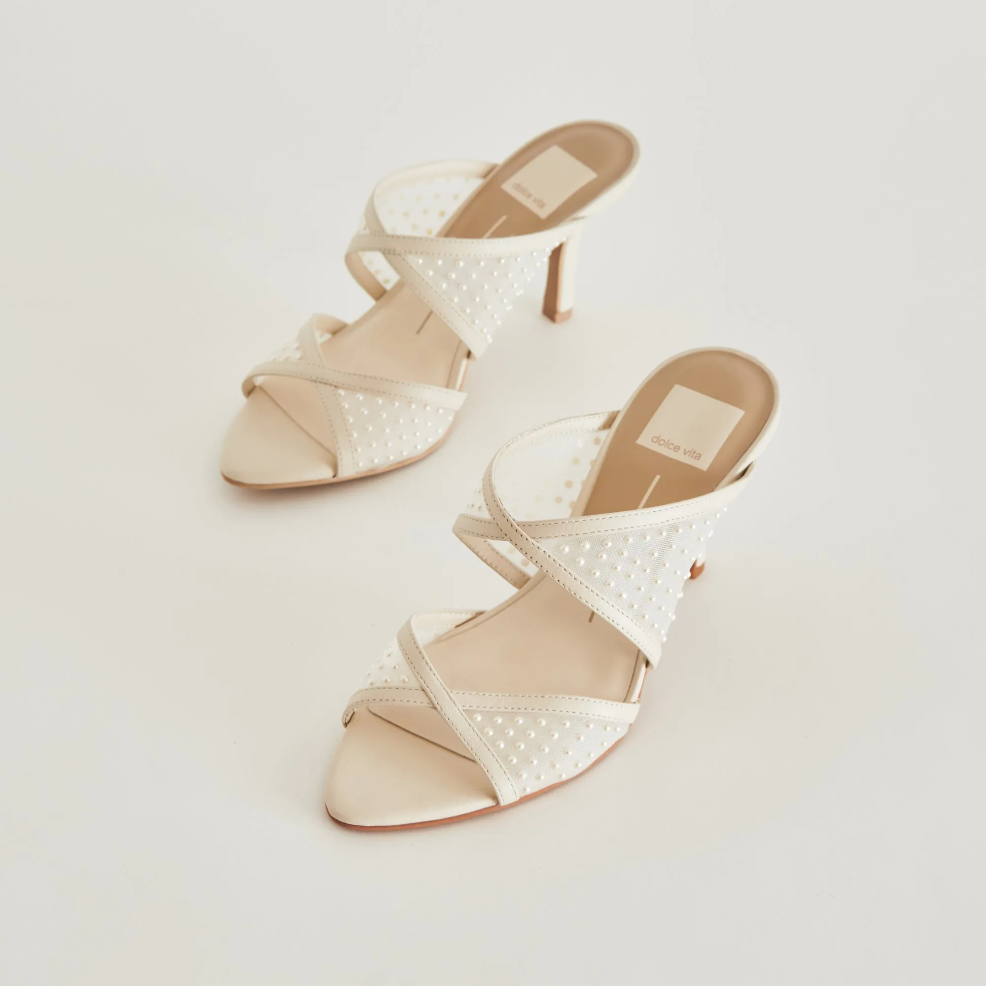 Stylish Vibe MANDEL PEARL HEELS IVORY MESH