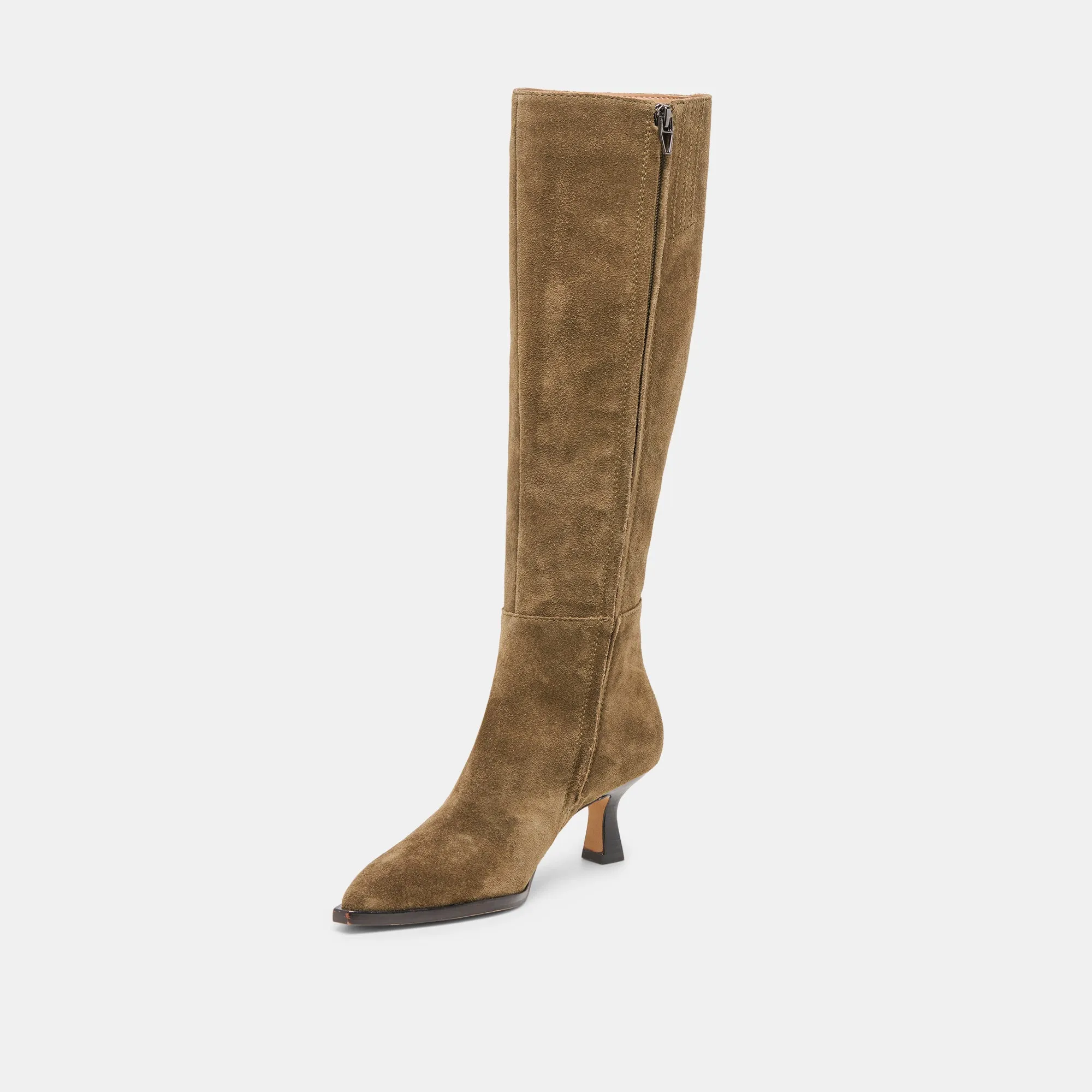 Wedge Heel Outdoor Exploration AUGGIE WIDE CALF BOOTS OLIVE SUEDE