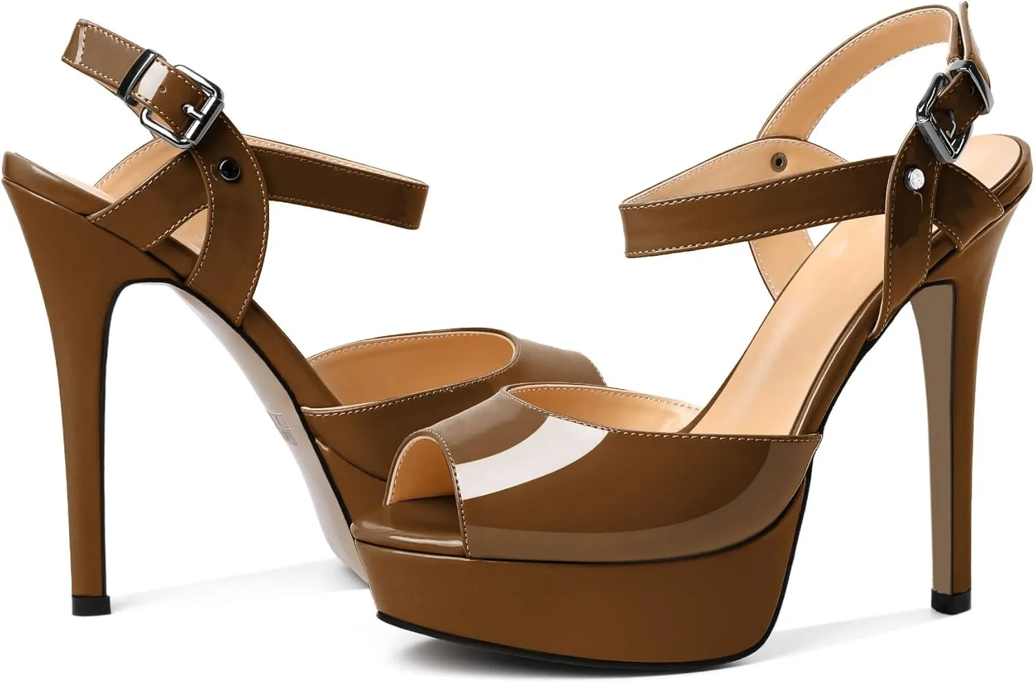 AUMOTED Women's Platform Sandals Stiletto High Heels Peep Toe Sandals Ankle Strap Dating Patent Summer Heels 5.5 Inch Party Sandals