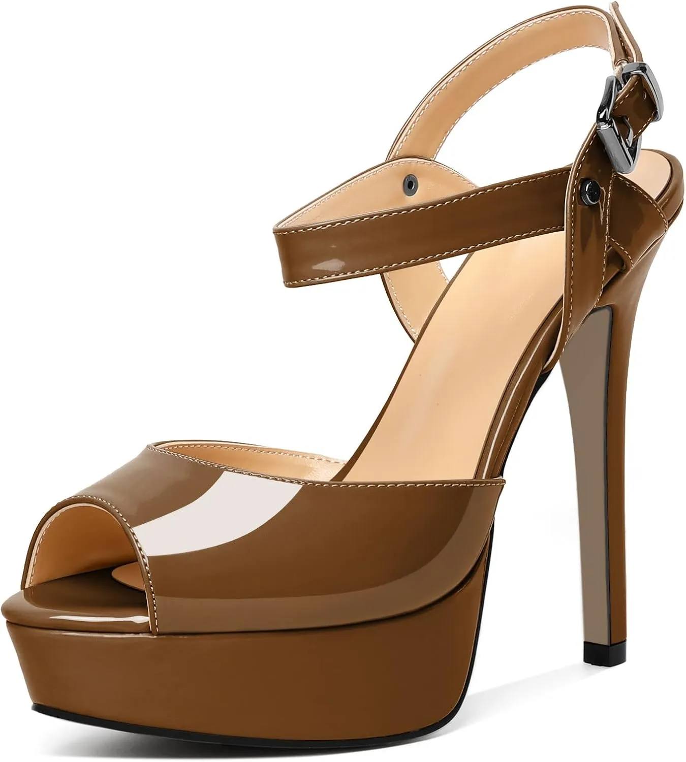 AUMOTED Women's Platform Sandals Stiletto High Heels Peep Toe Sandals Ankle Strap Dating Patent Summer Heels 5.5 Inch Party Sandals