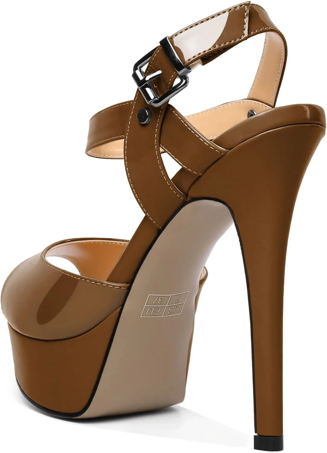 AUMOTED Women's Platform Sandals Stiletto High Heels Peep Toe Sandals Ankle Strap Dating Patent Summer Heels 5.5 Inch Party Sandals