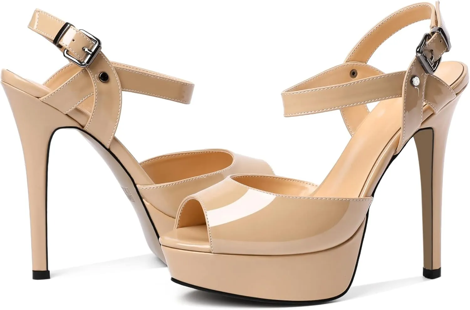 AUMOTED Women's Platform Sandals Stiletto High Heels Peep Toe Sandals Ankle Strap Dating Patent Summer Heels 5.5 Inch Party Sandals