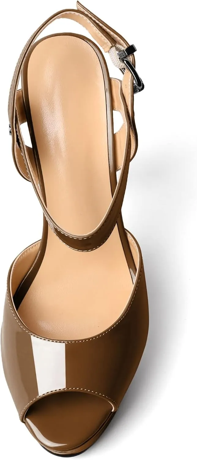 AUMOTED Women's Platform Sandals Stiletto High Heels Peep Toe Sandals Ankle Strap Dating Patent Summer Heels 5.5 Inch Party Sandals