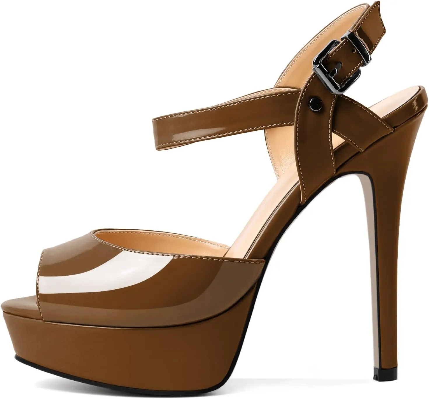 AUMOTED Women's Platform Sandals Stiletto High Heels Peep Toe Sandals Ankle Strap Dating Patent Summer Heels 5.5 Inch Party Sandals