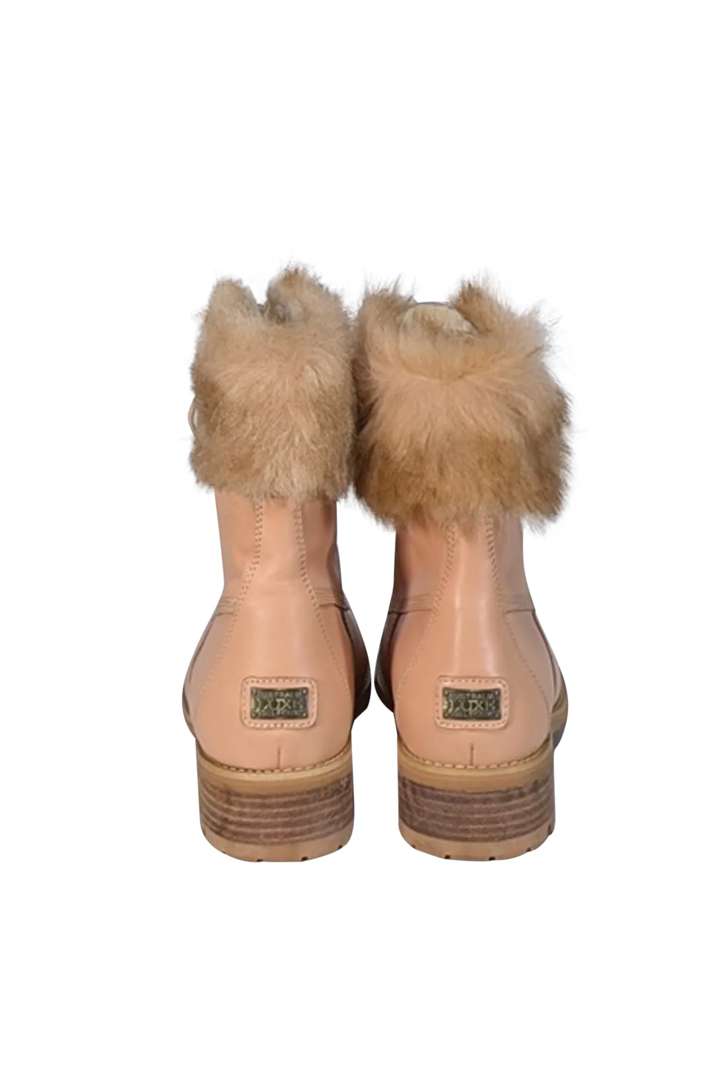 Australia LUXE Collective - Beige Leather w/ Sheep Fur Trim Combat Boots Sz 9