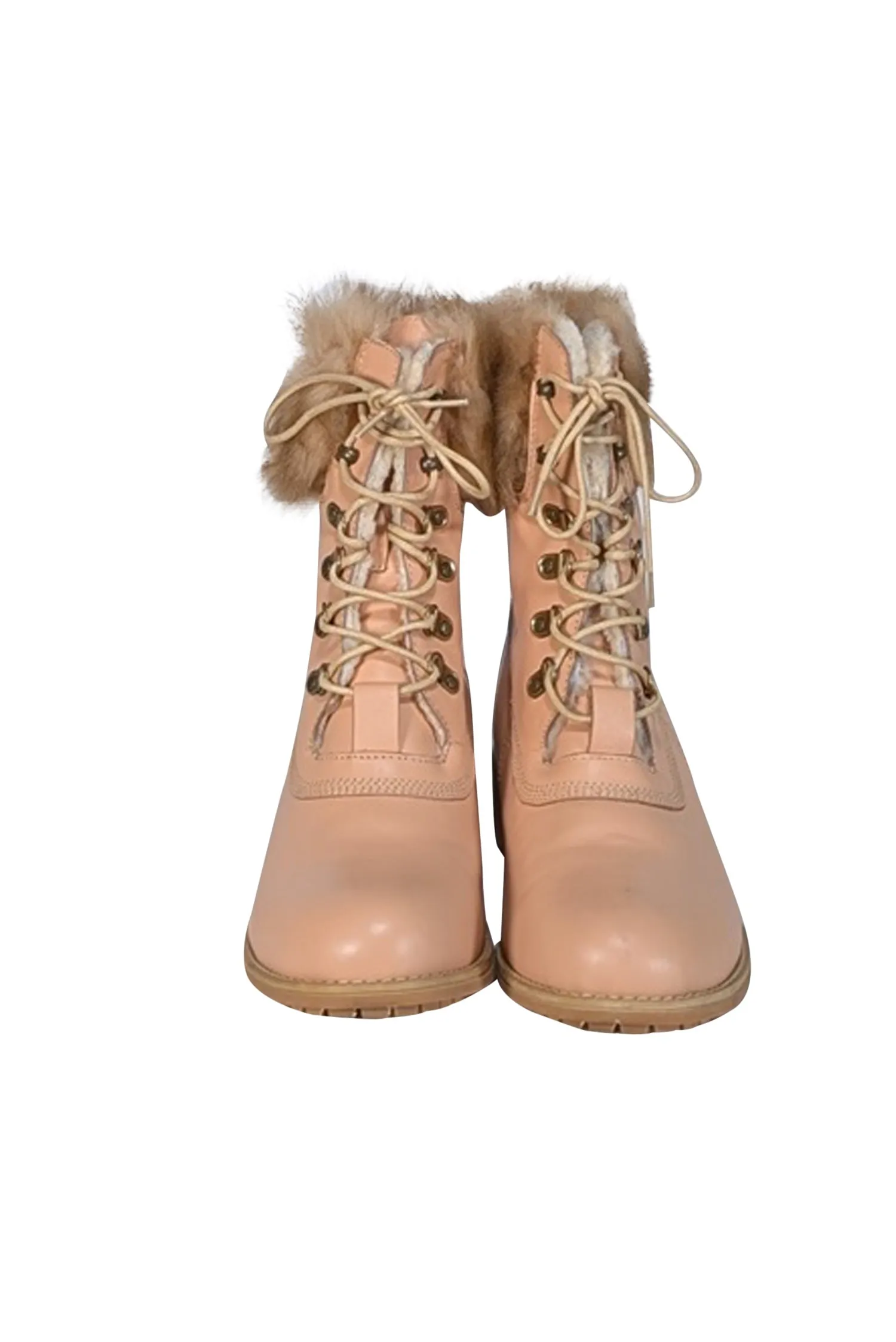 Australia LUXE Collective - Beige Leather w/ Sheep Fur Trim Combat Boots Sz 9