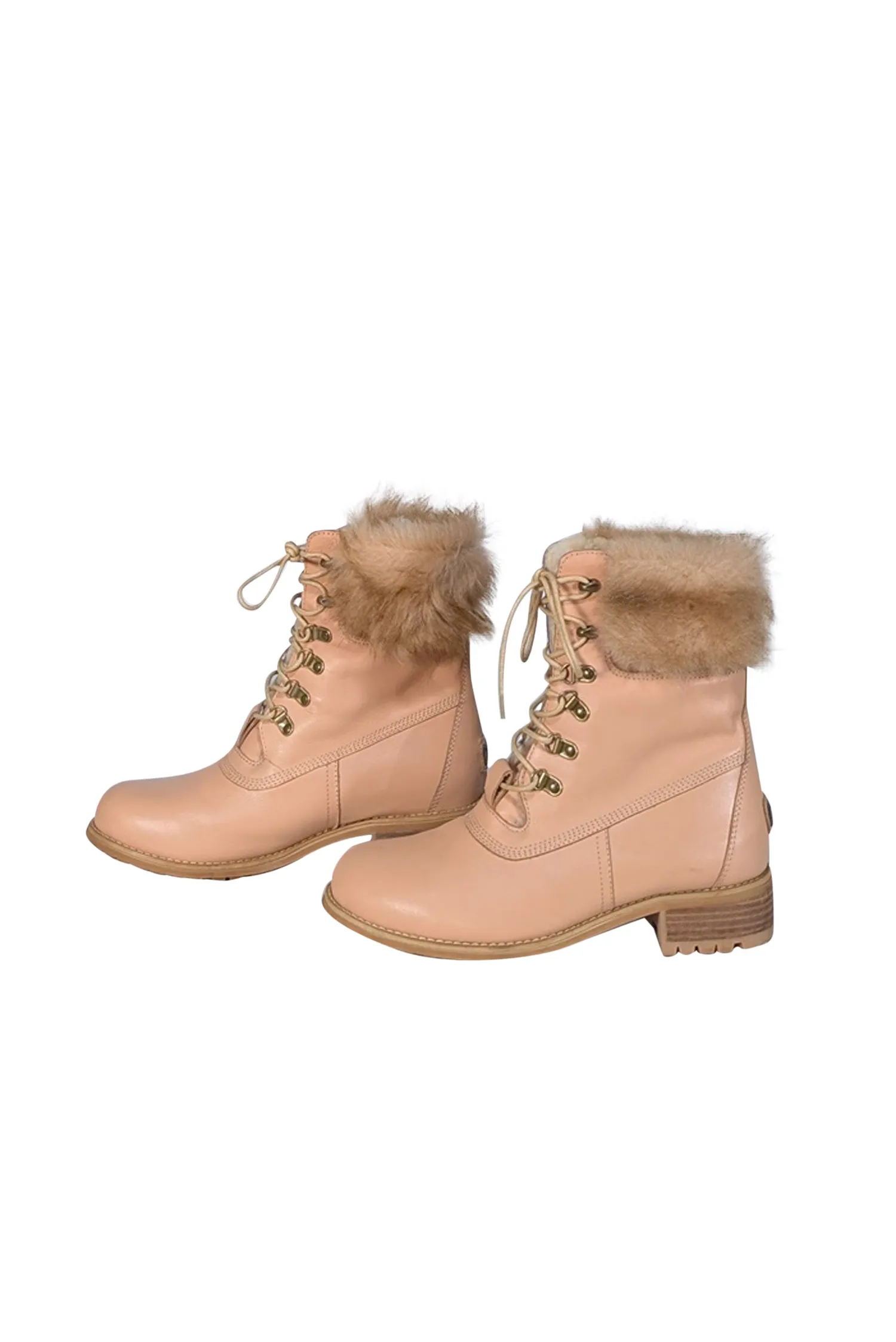 Australia LUXE Collective - Beige Leather w/ Sheep Fur Trim Combat Boots Sz 9