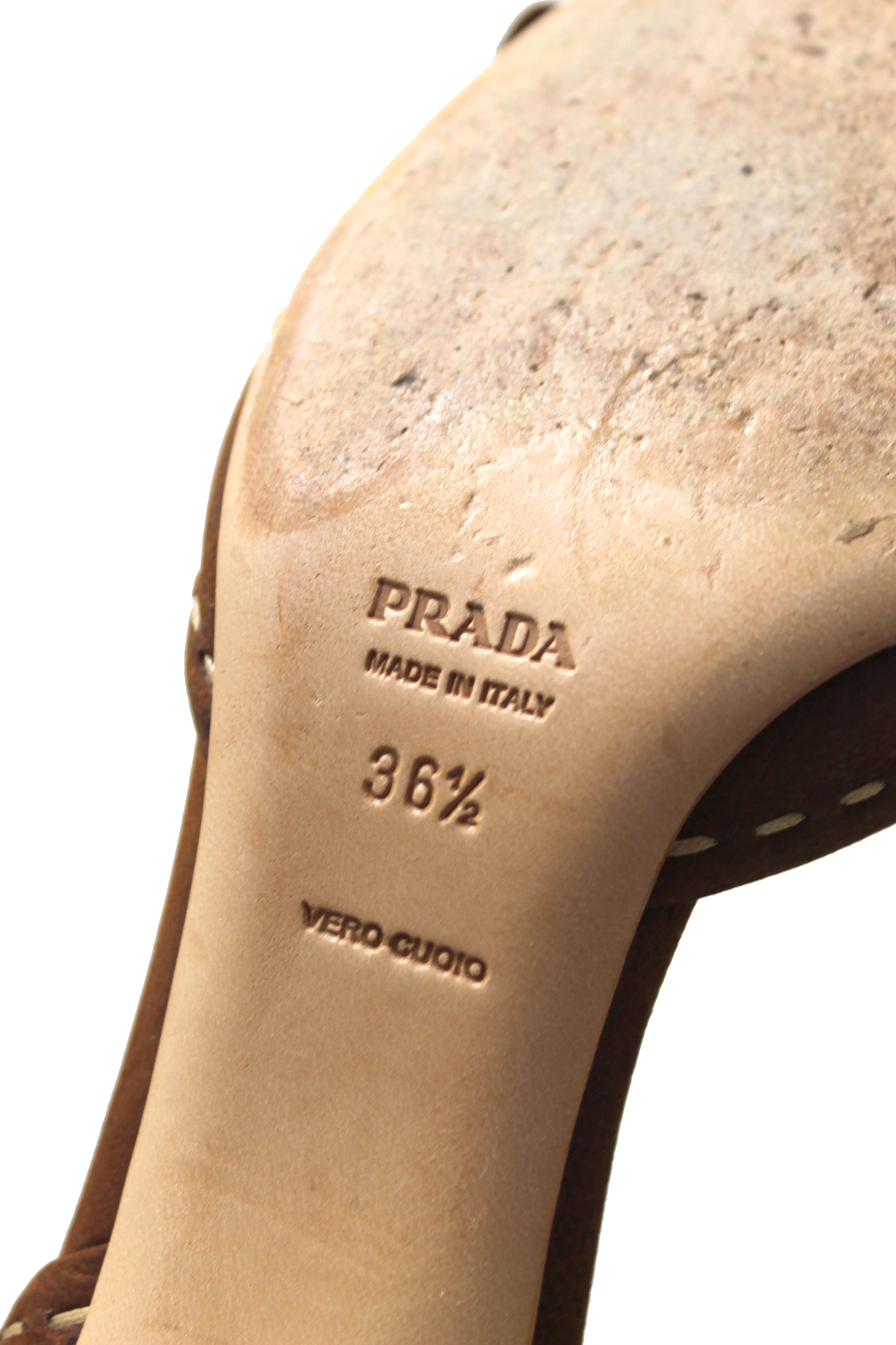 Authentic Prada Brown Suede Buckle Kitten Heels Size 36.5