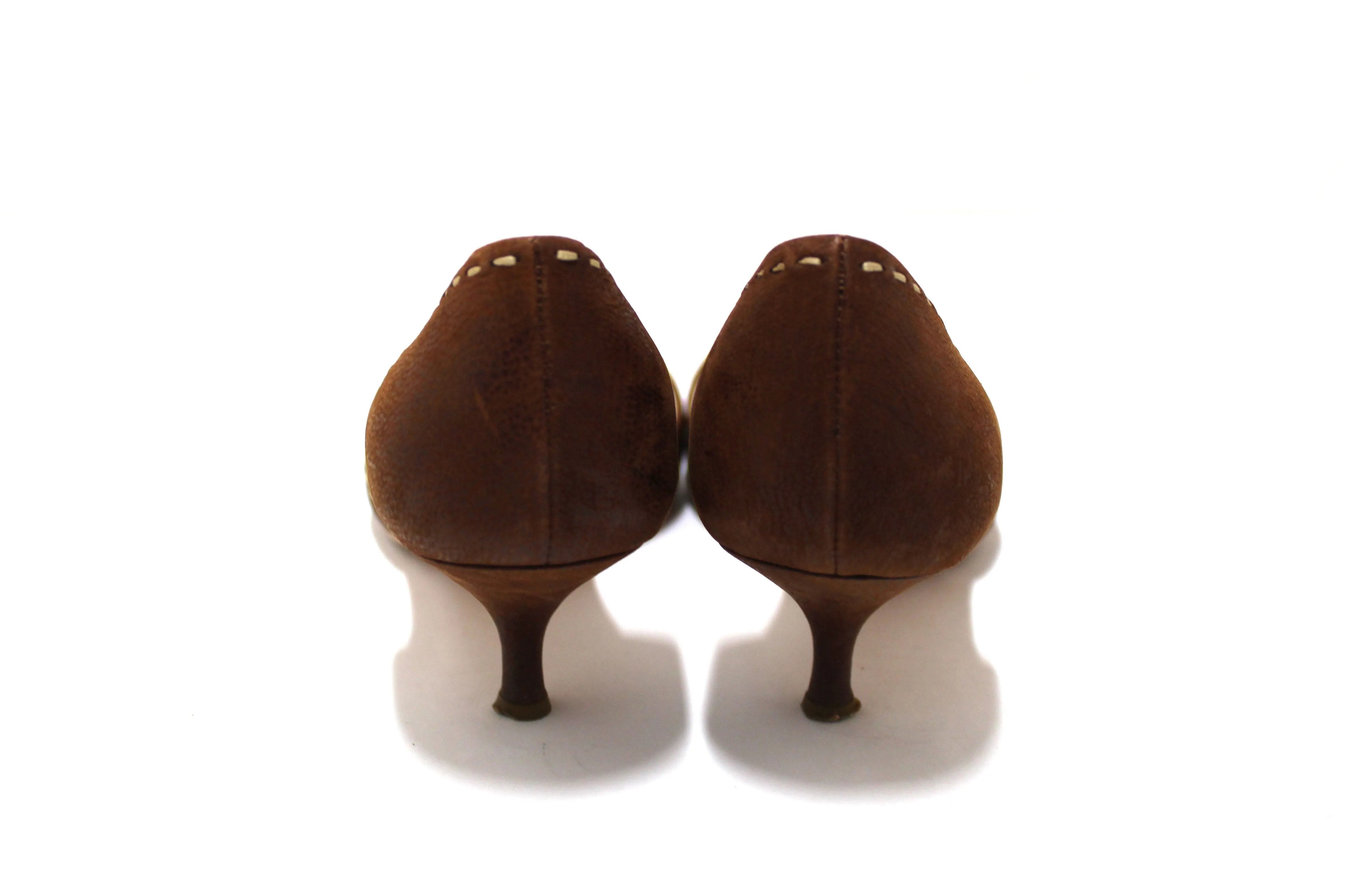 Authentic Prada Brown Suede Buckle Kitten Heels Size 36.5