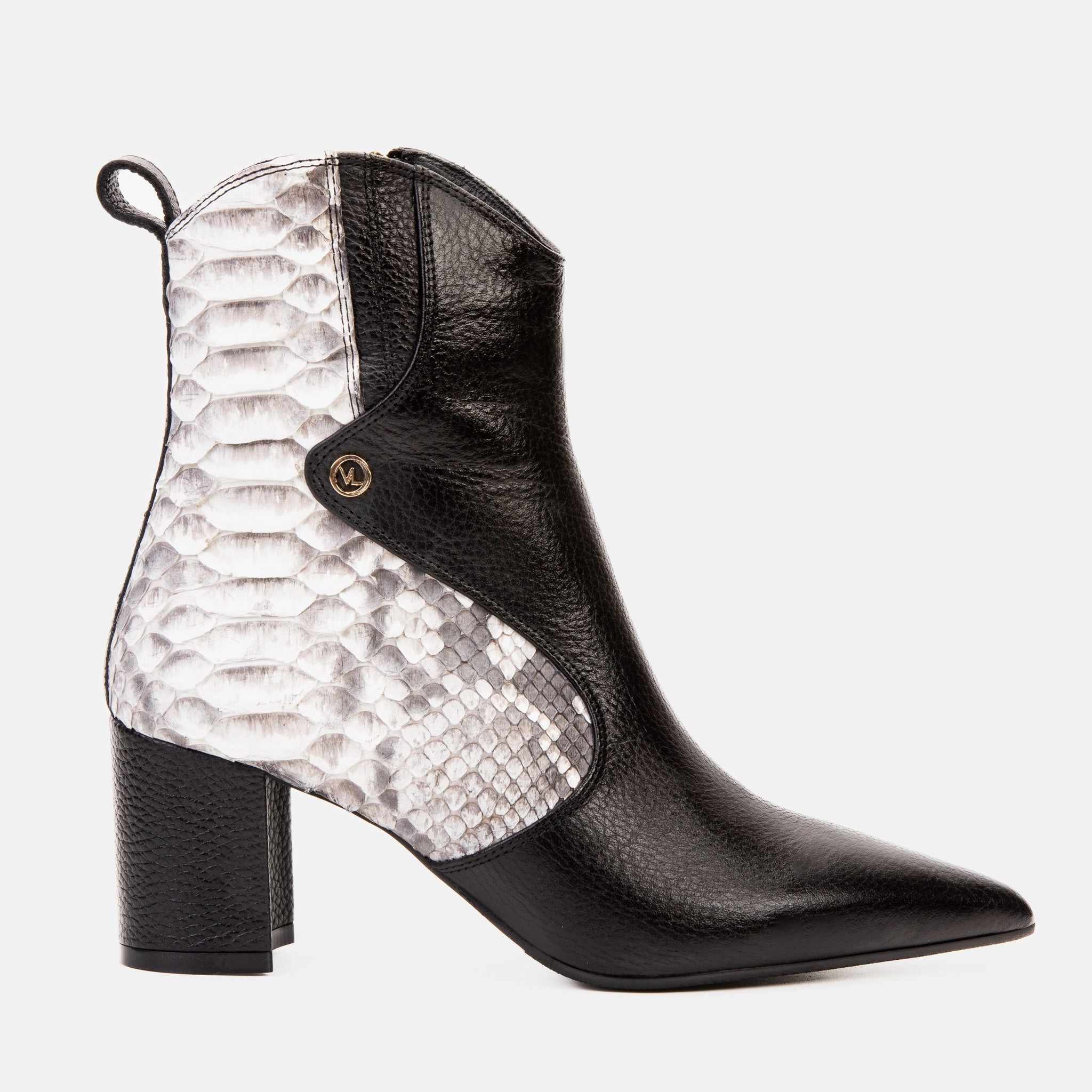 The Saturn Natural Pythn Leather Block Heel Women Boot buckle